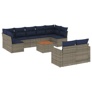 Set Divani da Giardino 10 pz con Cuscini Grigio in Polyrattan