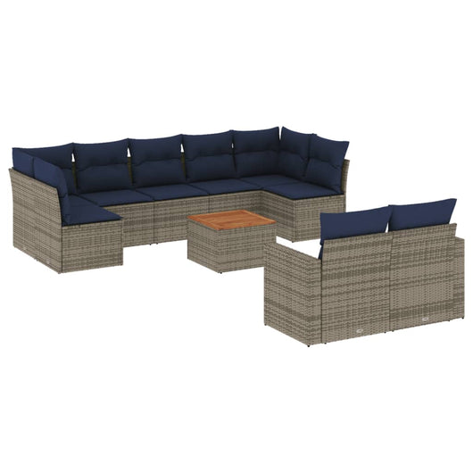 Set Divani da Giardino 10 pz con Cuscini Grigio in Polyrattan