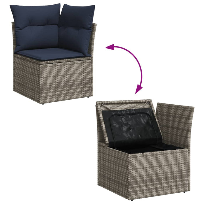 Set Divani da Giardino 10 pz con Cuscini Grigio in Polyrattan