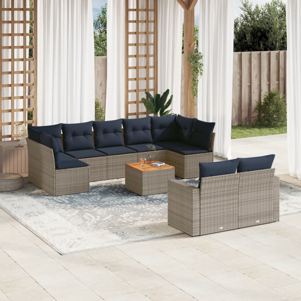 Set Divani da Giardino 10 pz con Cuscini Grigio in Polyrattan
