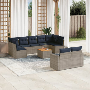 Set Divani da Giardino 10 pz con Cuscini Grigio in Polyrattan