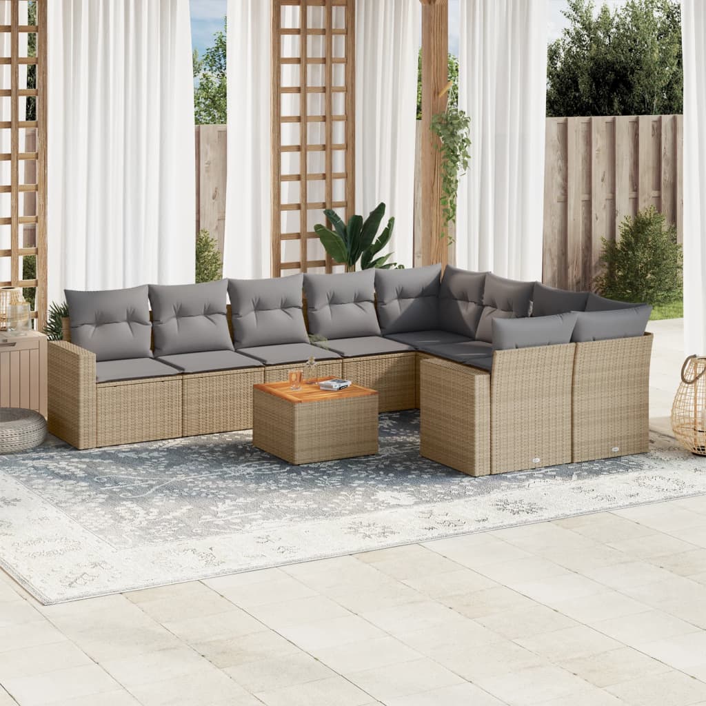 Set Divano da Giardino 10 pz con Cuscini Beige Misto Polyrattan 3256612