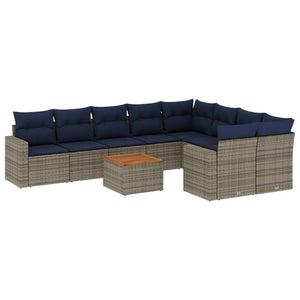 Set Divani da Giardino 10 pz con Cuscini Grigio in Polyrattan