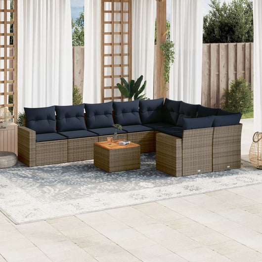 Set Divani da Giardino 10 pz con Cuscini Grigio in Polyrattan