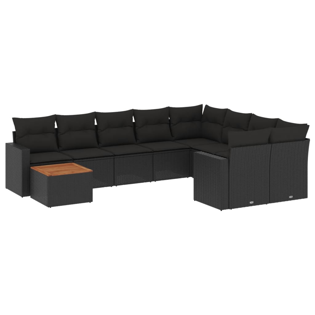 Set Divani da Giardino 10pz con Cuscini in Polyrattan Nero 3256615
