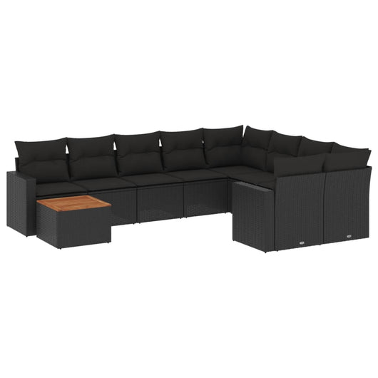 Set Divani da Giardino 10pz con Cuscini in Polyrattan Nero 3256615