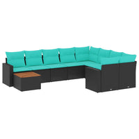 Set Divani da Giardino 10 pz con Cuscini Nero in Polyrattan 3256617