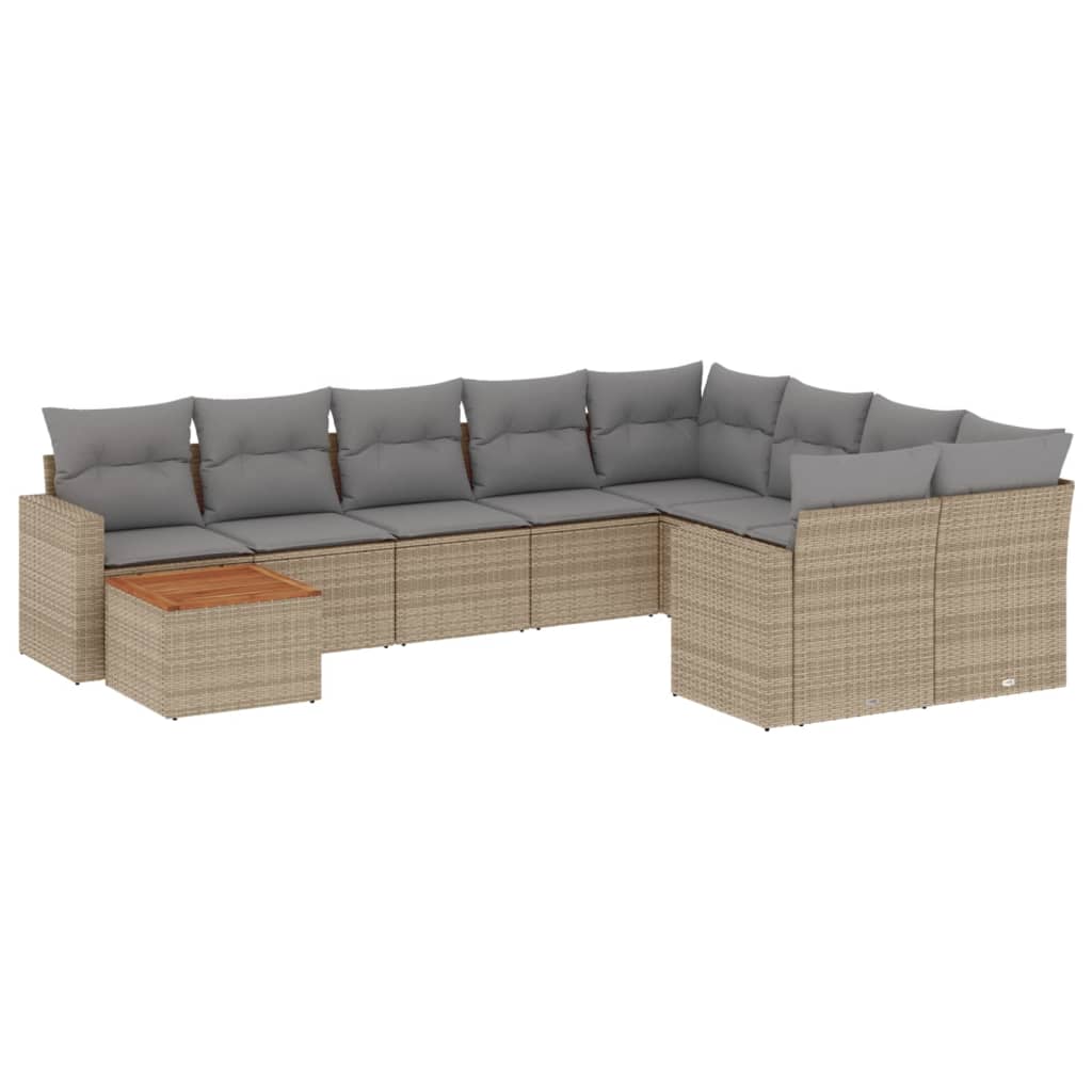 Set Divano da Giardino 10 pz con Cuscini Beige Misto Polyrattan 3256619