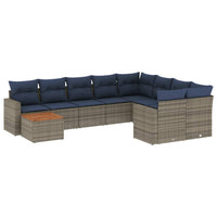 Set Divani da Giardino 10 pz con Cuscini Grigio in Polyrattan