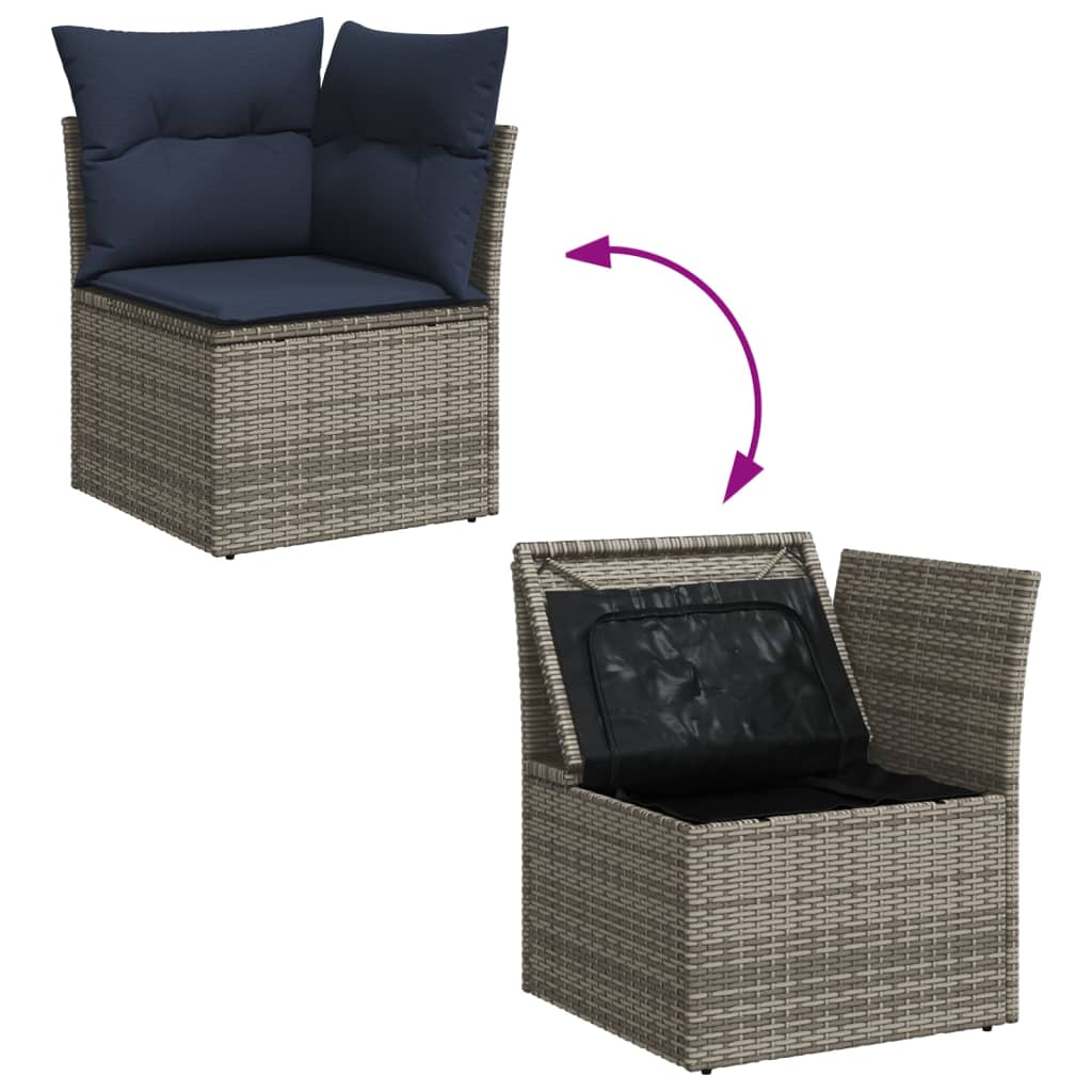 Set Divani da Giardino 10 pz con Cuscini Grigio in Polyrattan