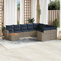 Set Divani da Giardino 10 pz con Cuscini Grigio in Polyrattan