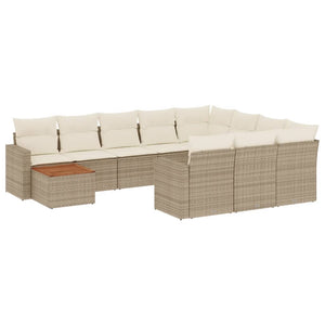 Set Divani da Giardino 11 pz con Cuscini Beige in Polyrattan 3256639