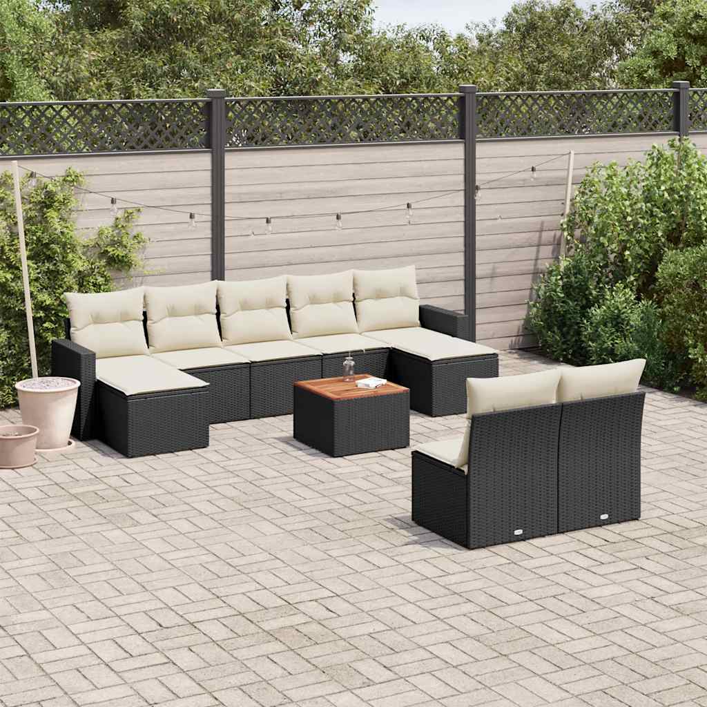 Set Divani da Giardino 10pz con Cuscini in Polyrattan Nero 3256651