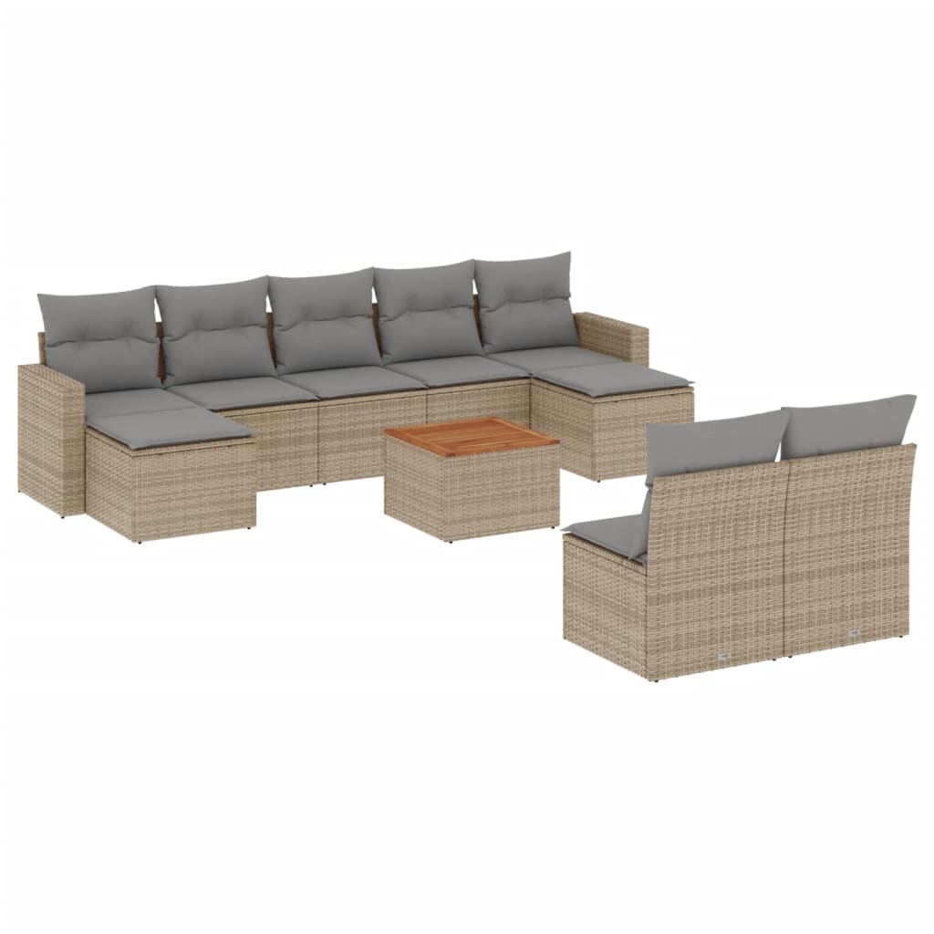 Set Divano da Giardino 10 pz con Cuscini Beige Misto Polyrattan 3256654