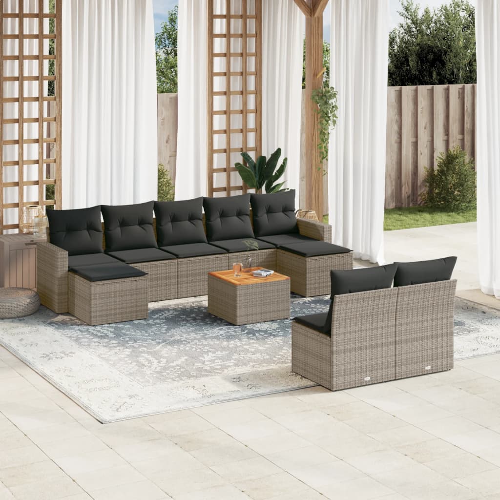 Set Divano da Giardino 10 pz con Cuscini Grigio in Polyrattan 3256655
