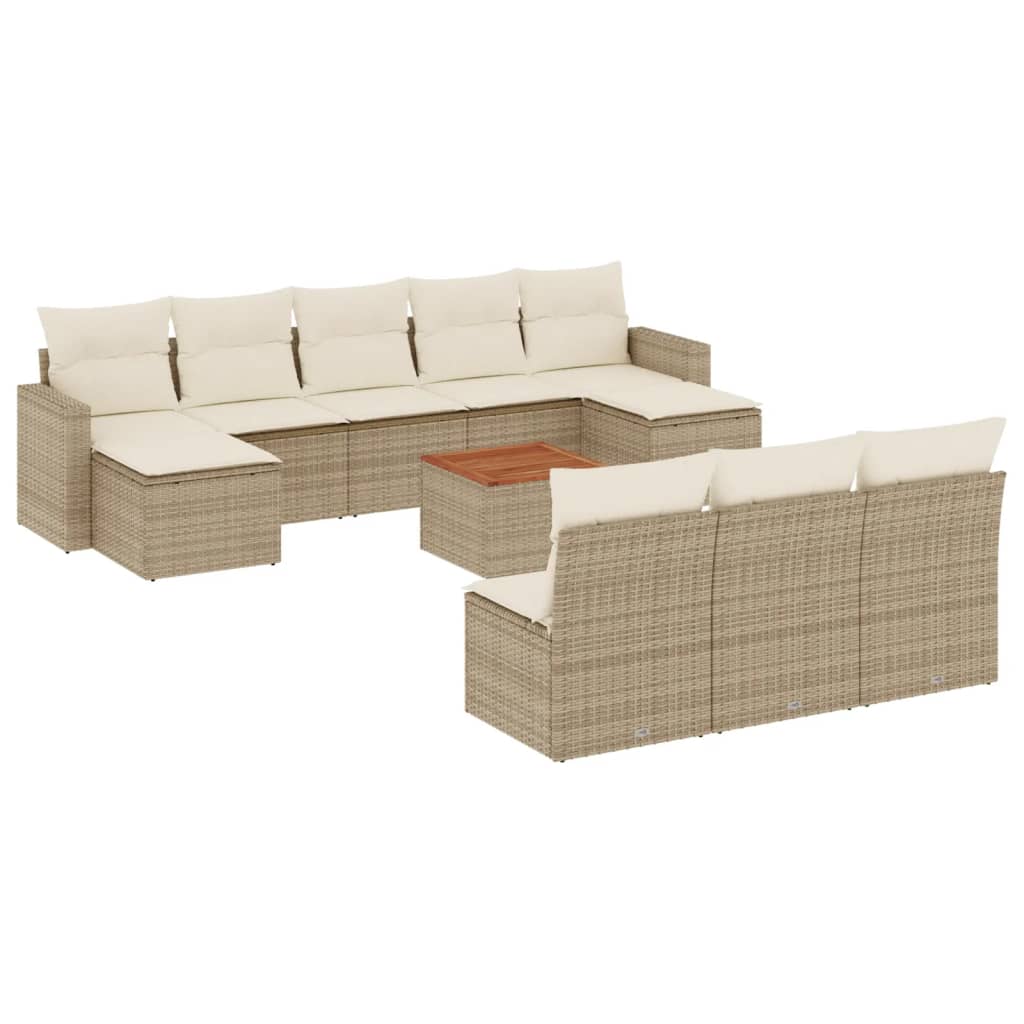 Set Divani da Giardino 11 pz con Cuscini Beige in Polyrattan