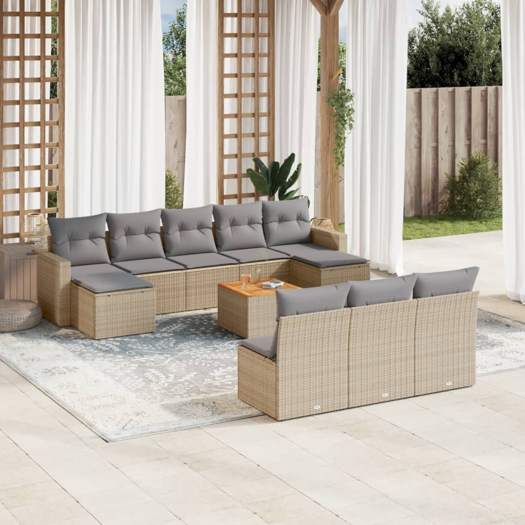 Set Divano da Giardino 11 pz con Cuscini Beige Misto Polyrattan 3256661