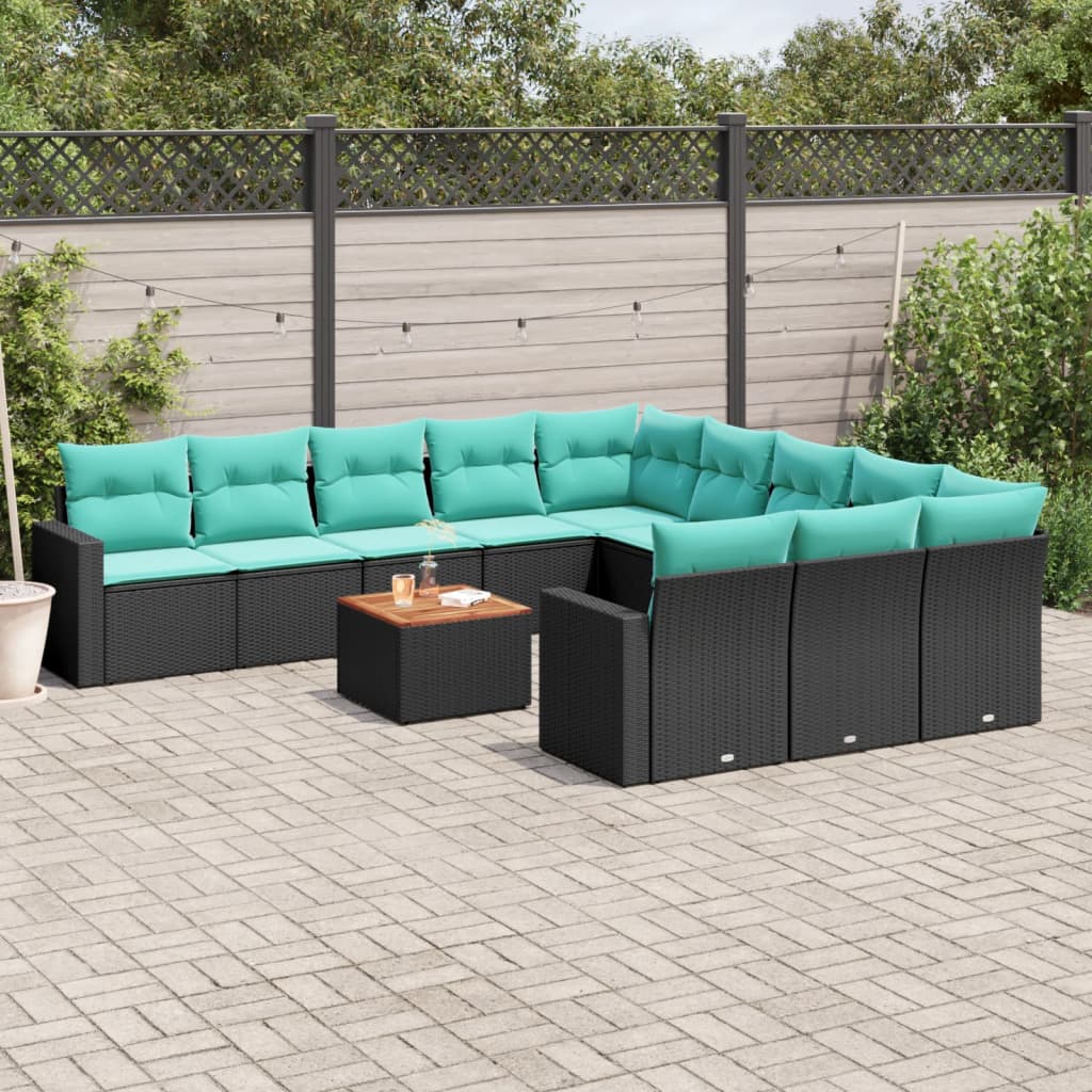 Set Divani da Giardino 12pz con Cuscini Nero in Polyrattan 3256680