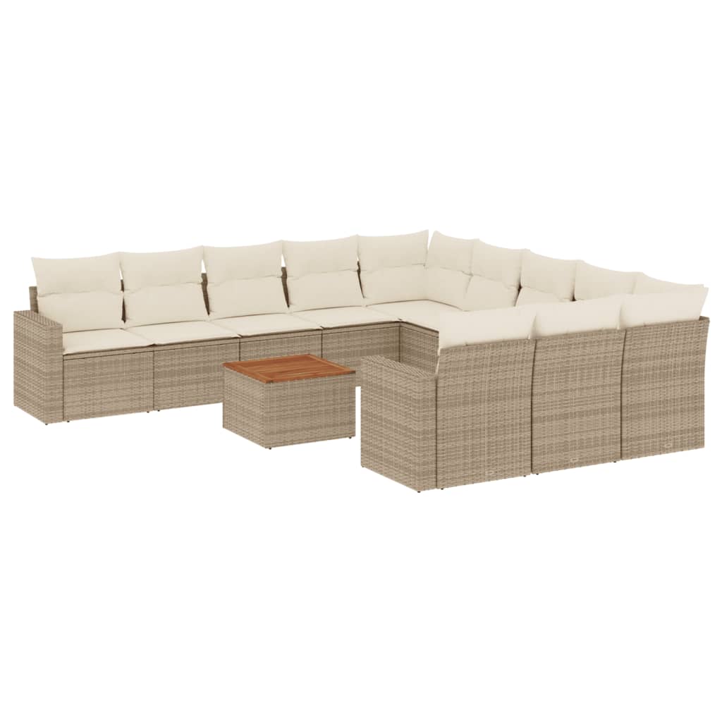 Set Divani da Giardino 12 pz con Cuscini Beige in Polyrattan