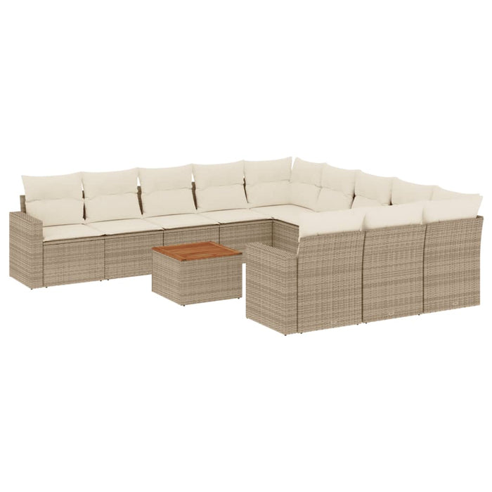 Set Divani da Giardino 12 pz con Cuscini Beige in Polyrattan