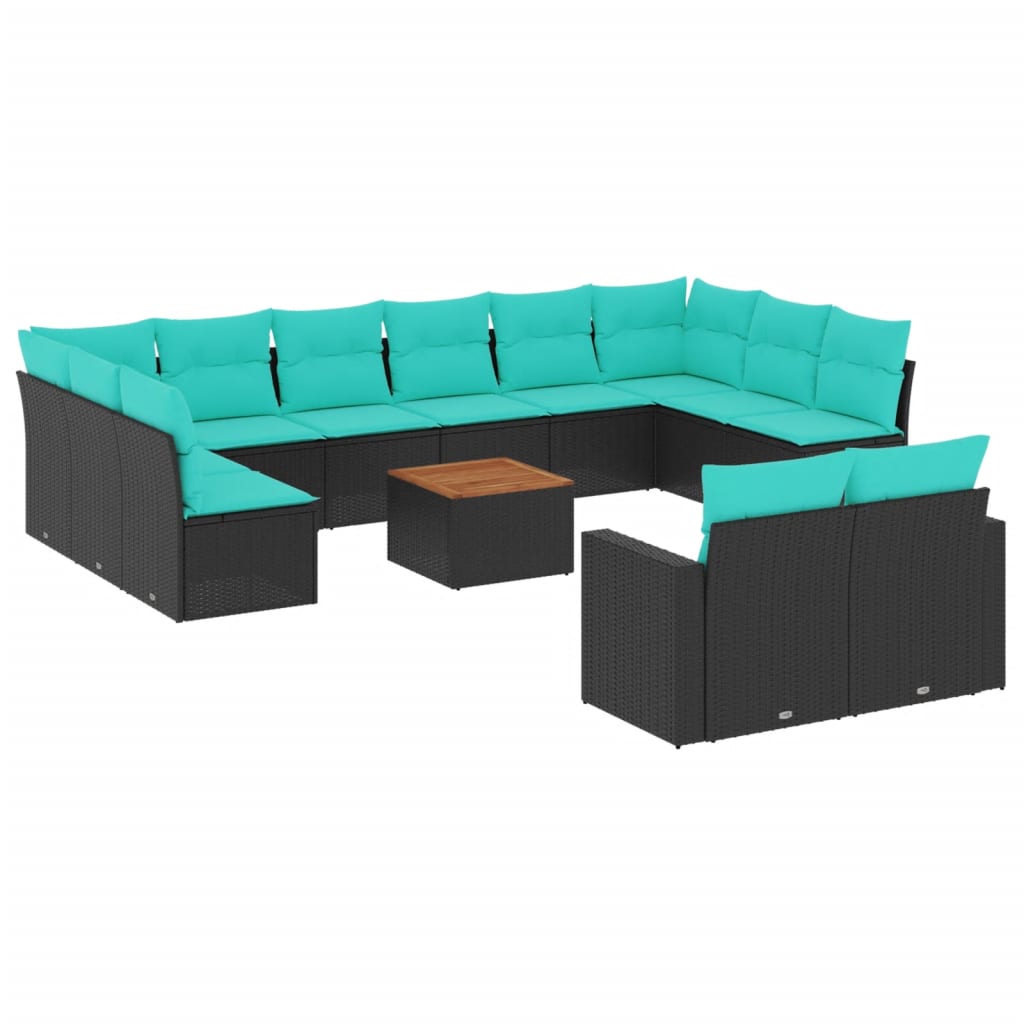 Set Divani da Giardino 13pz con Cuscini Nero in Polyrattan 3256687