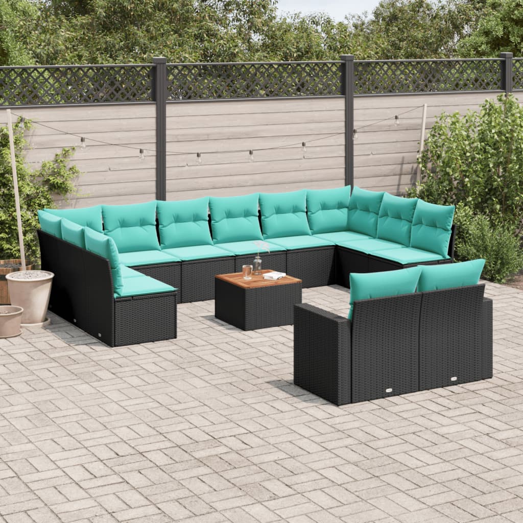 Set Divani da Giardino 13pz con Cuscini Nero in Polyrattan 3256687