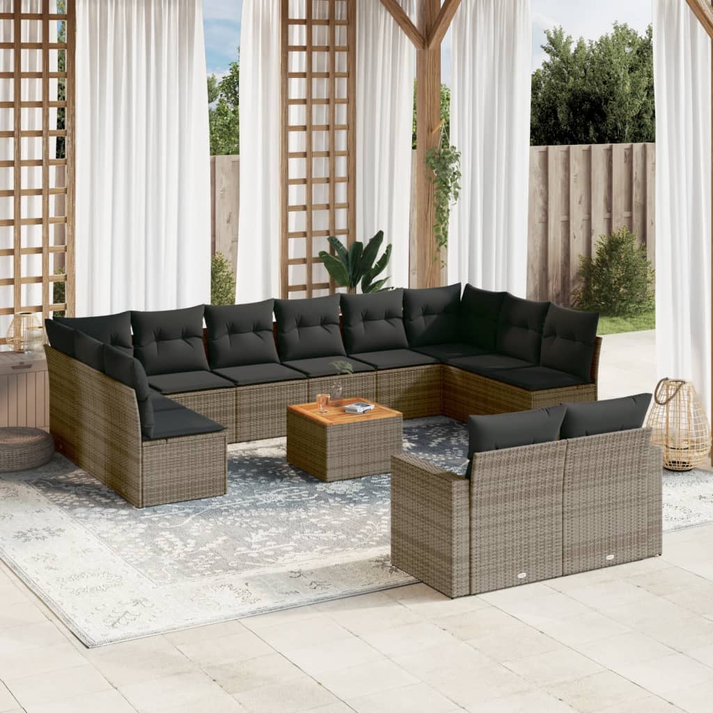Set Divani da Giardino 13 pz con Cuscini Grigio in Polyrattan 3256690