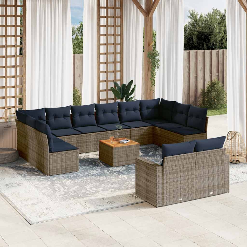 Set Divani da Giardino 13 pz con Cuscini Grigio in Polyrattan 3256691
