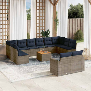 Set Divani da Giardino 13 pz con Cuscini Grigio in Polyrattan 3256691