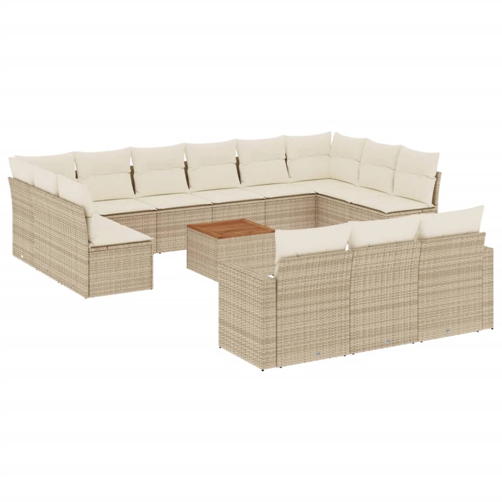 Set Divani da Giardino 14pz con Cuscini in Polyrattan Beige