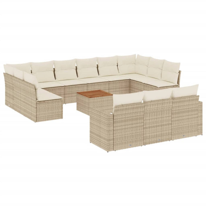 Set Divani da Giardino 14pz con Cuscini in Polyrattan Beige