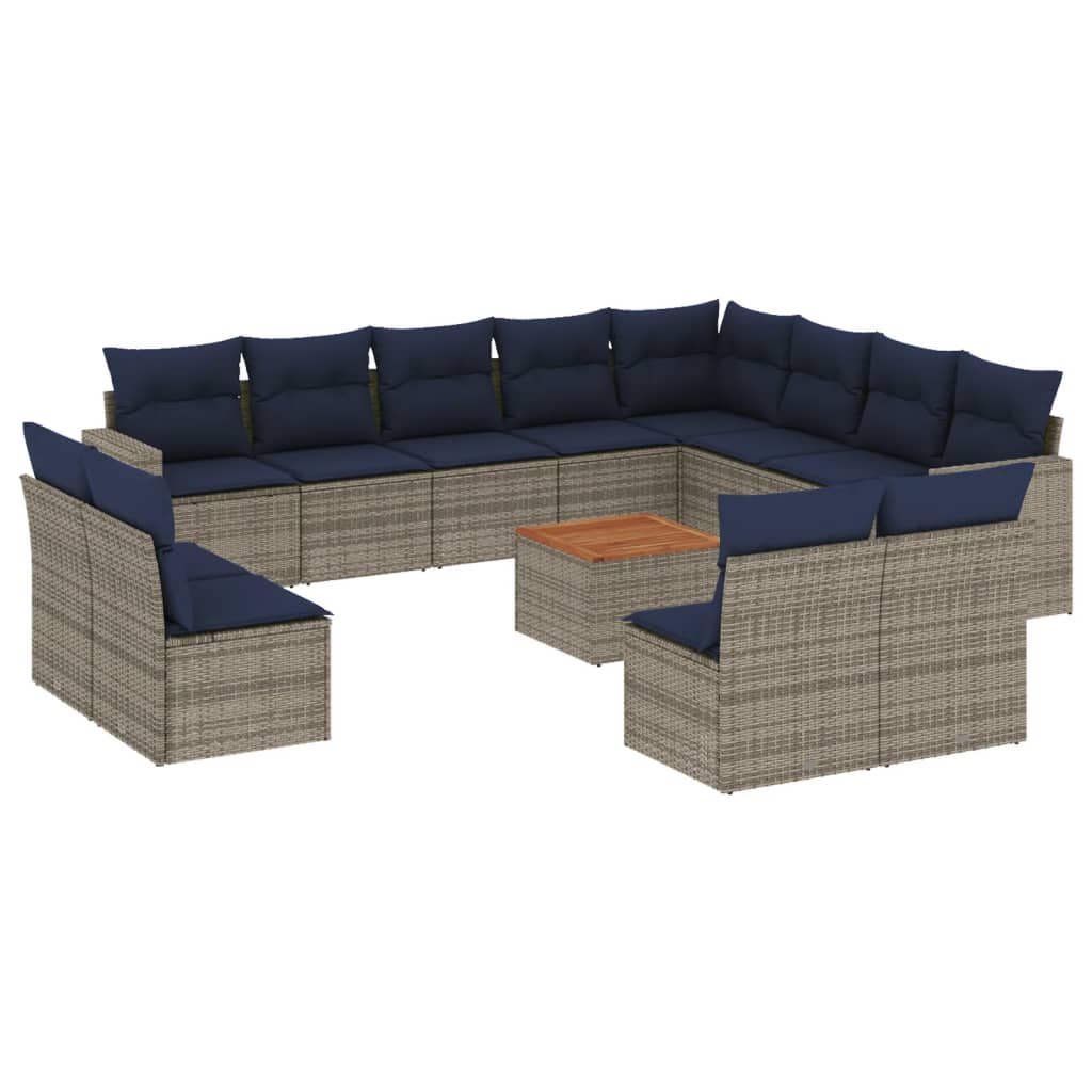 Set Divani da Giardino 13 pz con Cuscini Grigio in Polyrattan