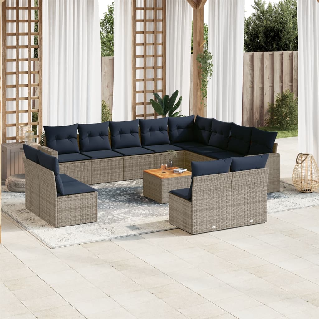 Set Divani da Giardino 13 pz con Cuscini Grigio in Polyrattan