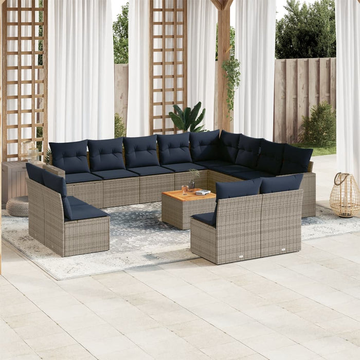 Set Divani da Giardino 13 pz con Cuscini Grigio in Polyrattan