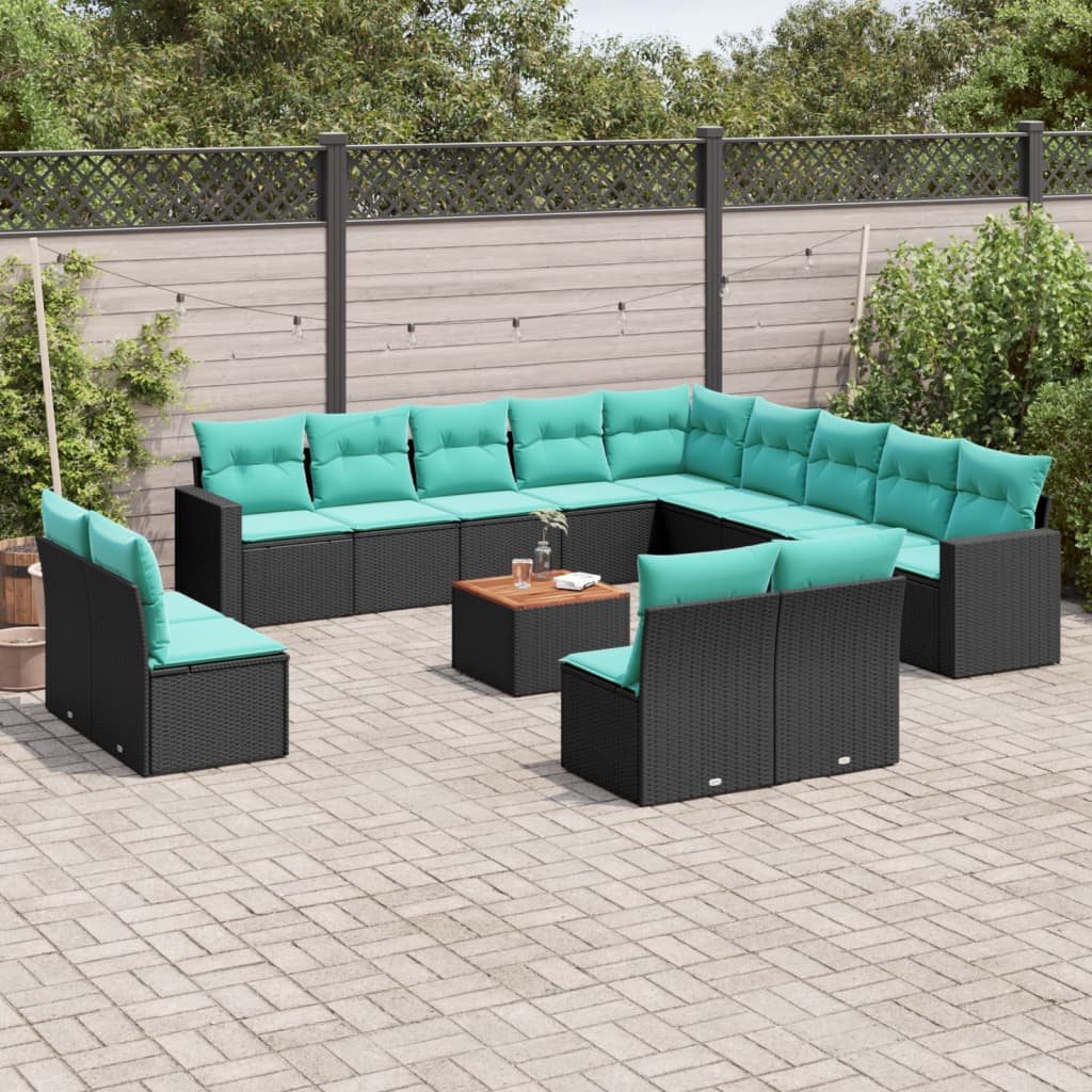 Set Divani da Giardino 14pz con Cuscini in Polyrattan Nero 3256708