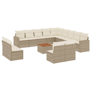 Set Divani da Giardino 14pz con Cuscini in Polyrattan Beige 3256709