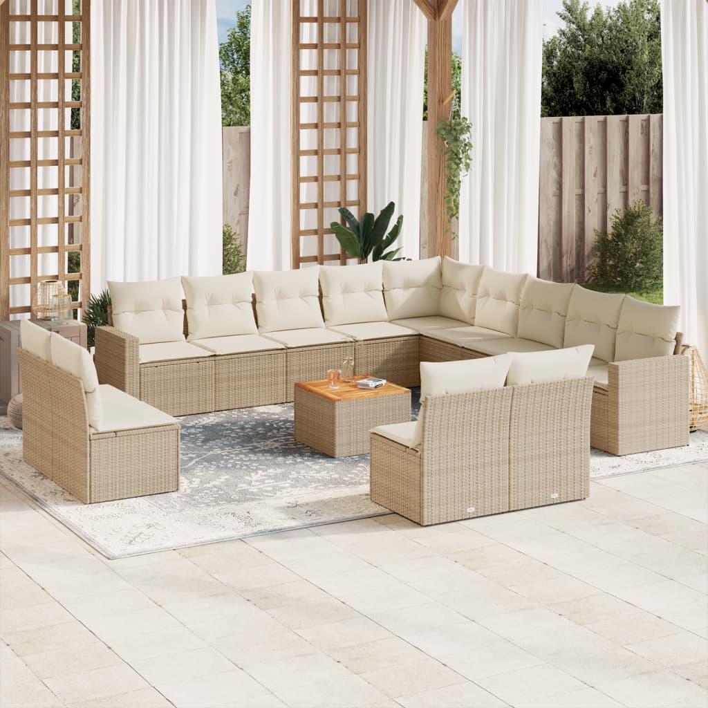 Set Divani da Giardino 14pz con Cuscini in Polyrattan Beigecod mxl 113658
