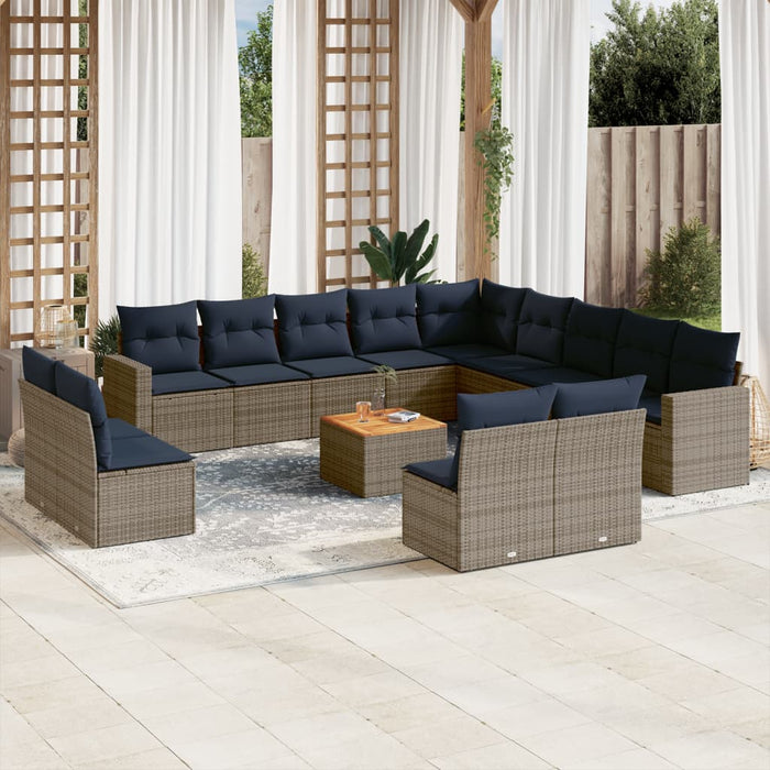 Set Divani da Giardino 14pz con Cuscini in Polyrattan Grigio