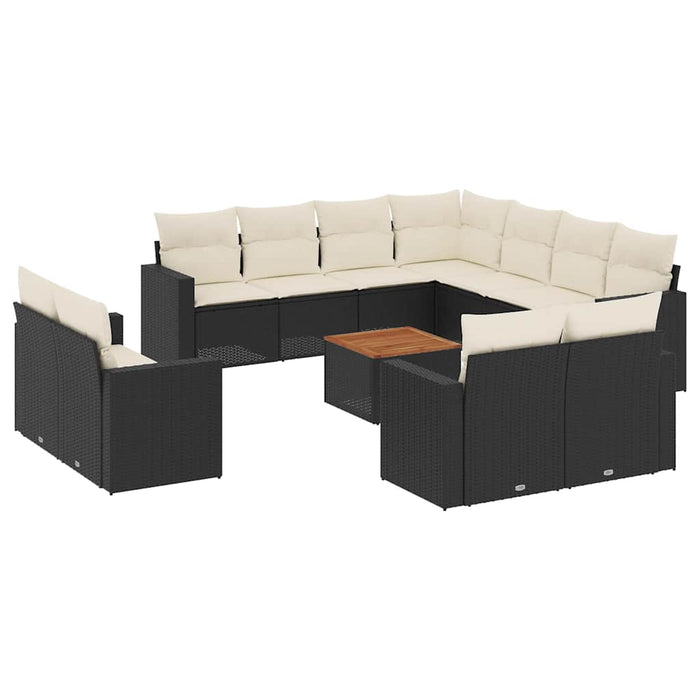 Set Divani da Giardino 12 pz con Cuscini Nero in Polyrattan 3256714