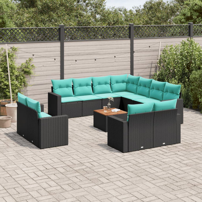 Set Divani da Giardino 12pz con Cuscini Nero in Polyrattan 3256715