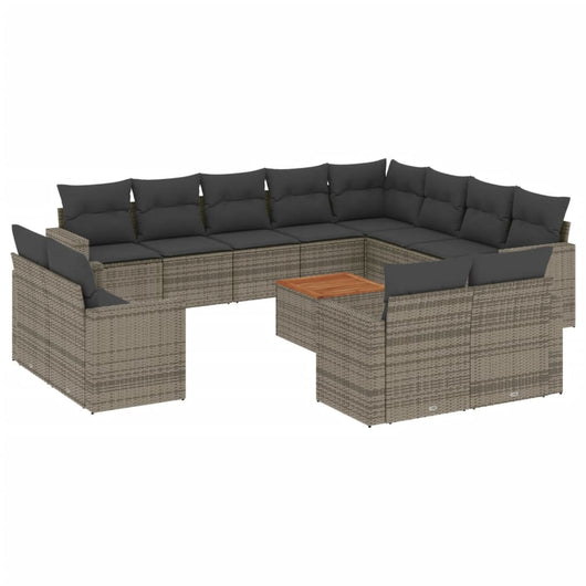 Set Divani da Giardino 13 pz con Cuscini Grigio in Polyrattan 3256725
