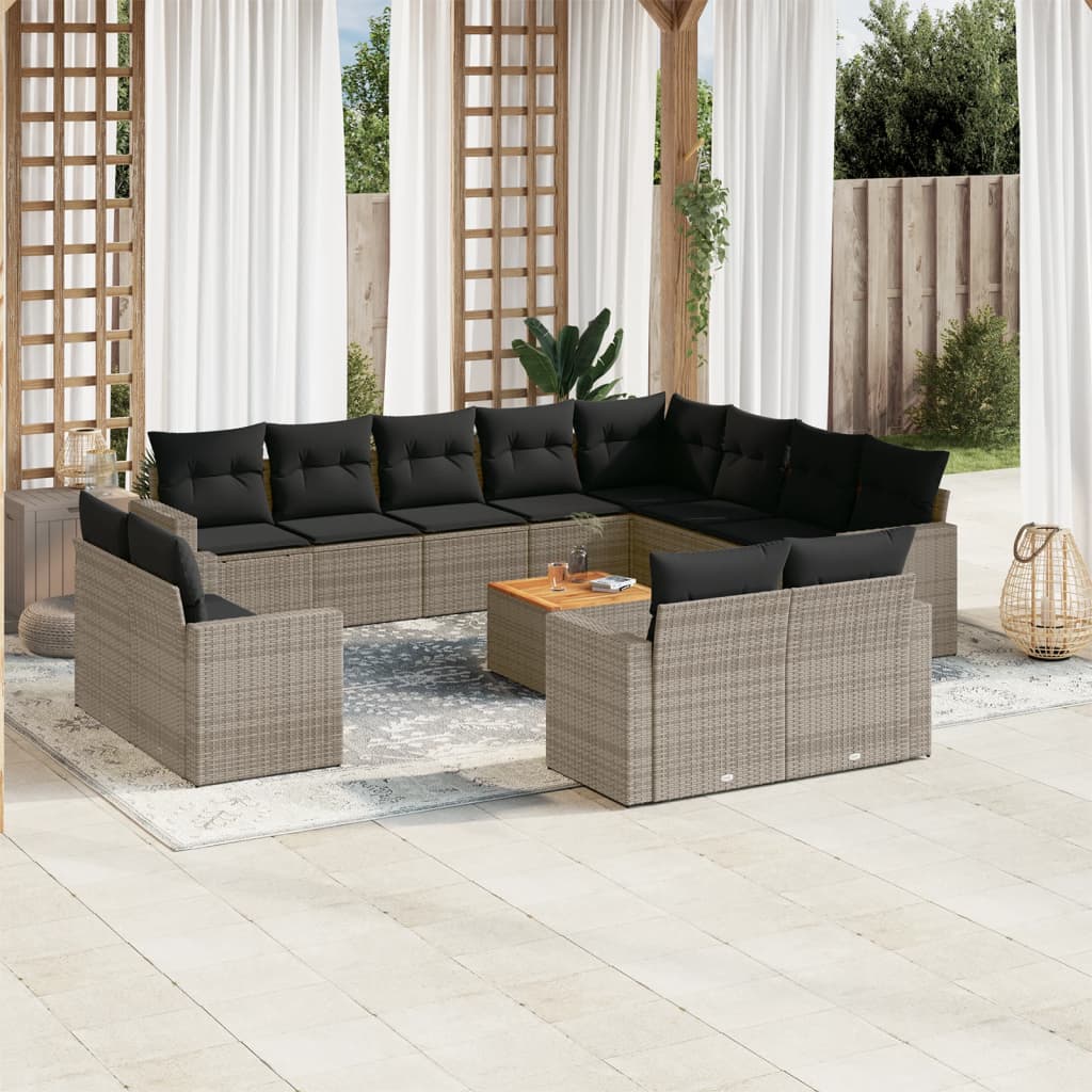 Set Divani da Giardino 13 pz con Cuscini Grigio in Polyrattan 3256725
