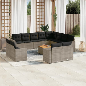 Set Divani da Giardino 13 pz con Cuscini Grigio in Polyrattan 3256725