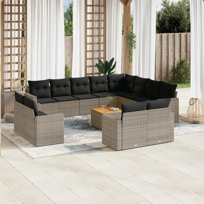 Set Divani da Giardino 13 pz con Cuscini Grigio in Polyrattan 3256725
