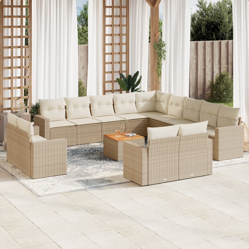 Set Divani da Giardino 14pz con Cuscini in Polyrattan Beige