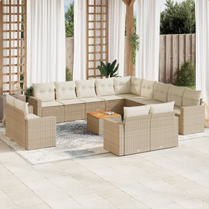 Set Divani da Giardino 14pz con Cuscini in Polyrattan Beige