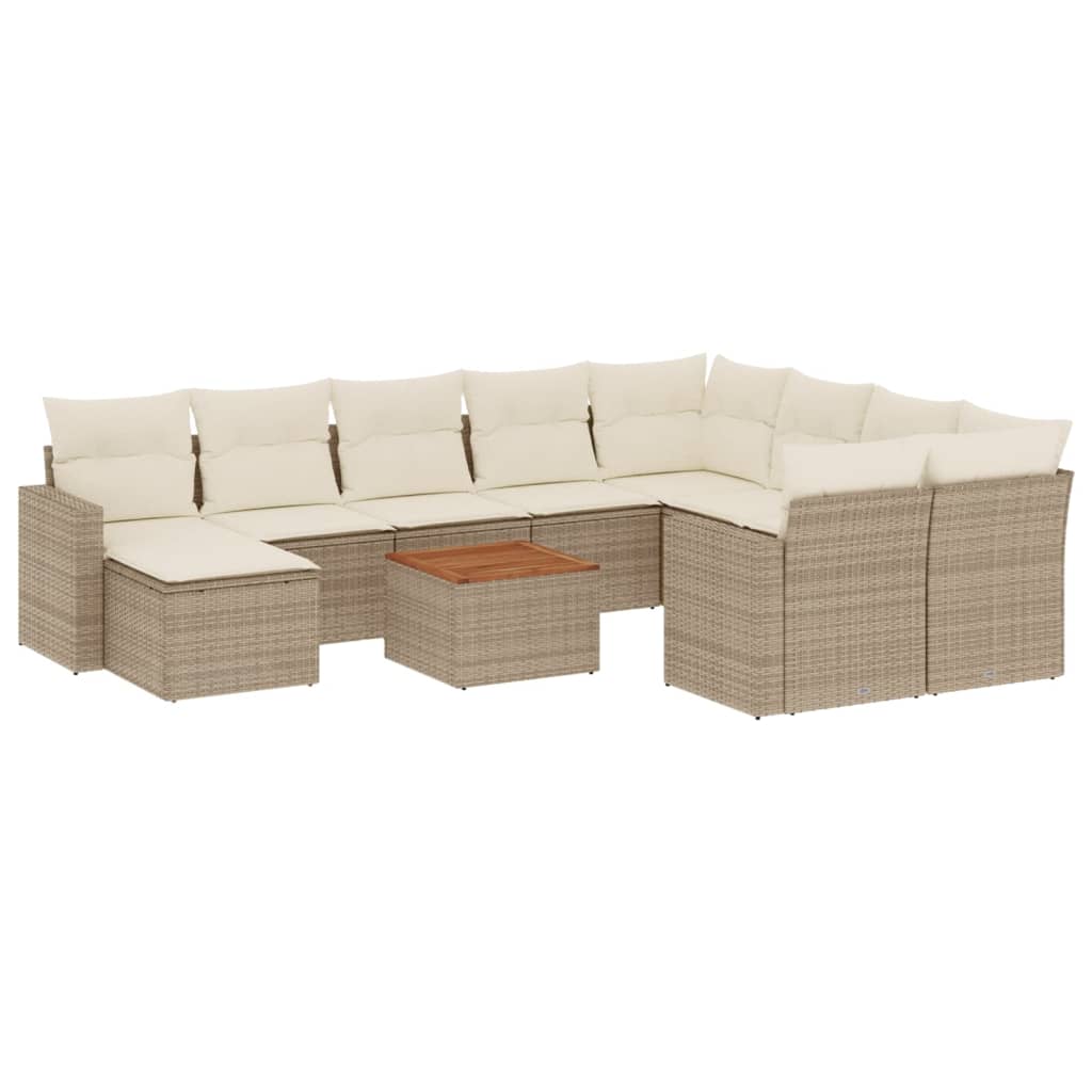 Set Divani da Giardino 11 pz con Cuscini Beige in Polyrattan