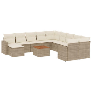 Set Divani da Giardino 12 pz con Cuscini Beige in Polyrattan