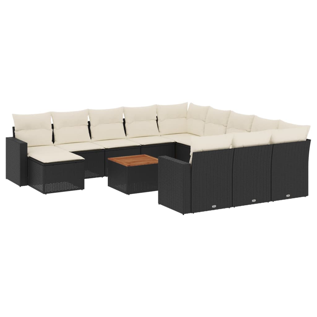 Set Divani da Giardino 13pz con Cuscini Nero in Polyrattan 3256756