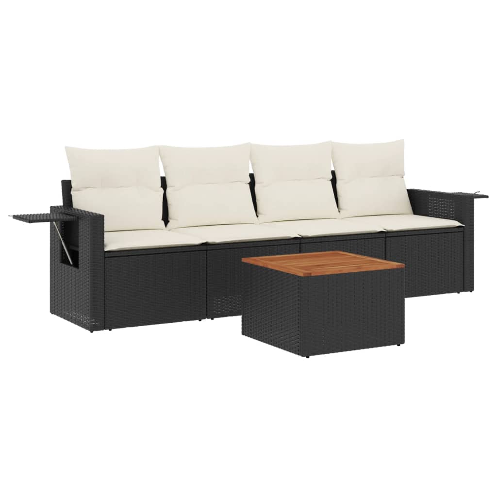 Set Divani da Giardino 5 pz con Cuscini in Polyrattan Nero 3256770